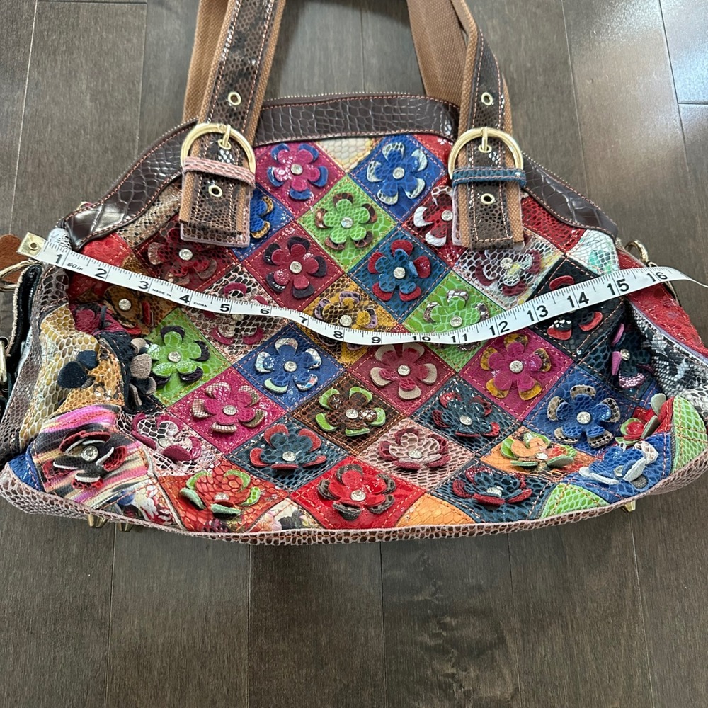 Leather Patchwork Shoulder Bag Flower Boho Hippie… - image 3